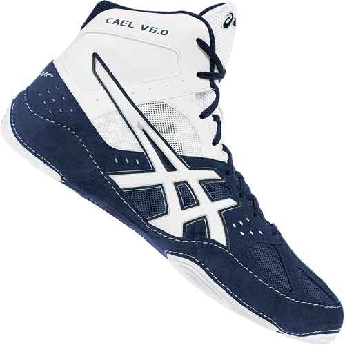 Asics Cael V6.0 Wrestling Shoes - White Navy Blue