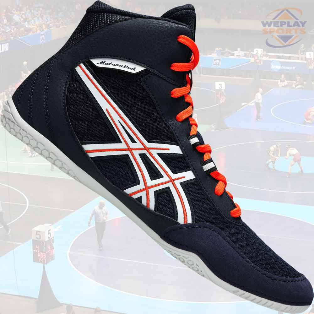 Asics Matcontrol 4 Wrestling Shoes Boots  - Navy Blue Orange